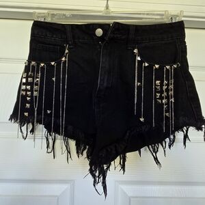 Black Fringe Studded Women Shorts XS (2)